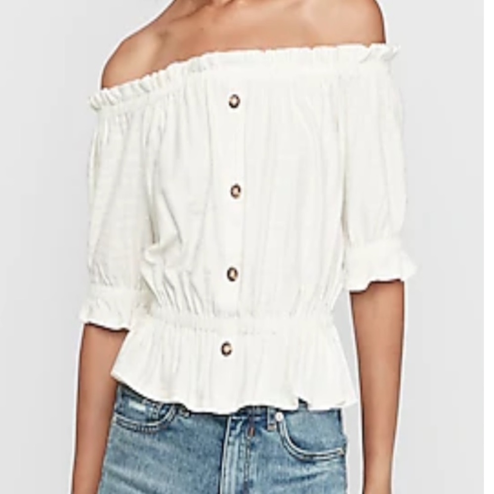 NWT Textured Stripe Off The Shoulder Peplum Top